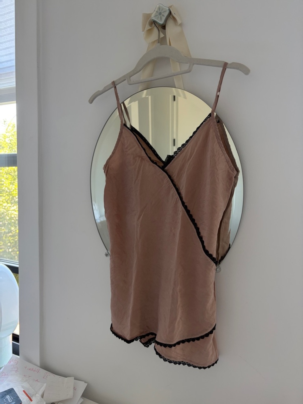 100 percent silk made in Italy  Rose Taupe Lace-Trim Cami Set